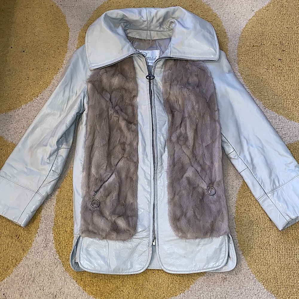 VINTAGE Dittrich leather fur large collar coat